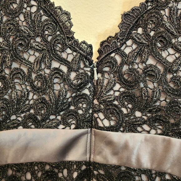 TADASHI SHOJI COLLECTION Black Lace Gray Lined Evening Dress Women 10 Stunning - Picture 10 of 12